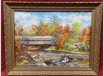 Original Oil Painting Framed Autumn Crossing V. Kelbrah