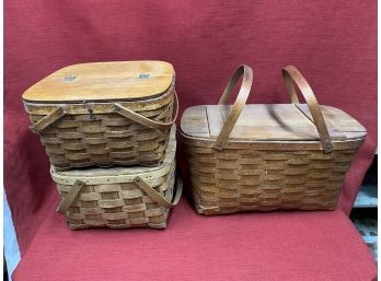Group Of Picnic & Pie Wicker Baskets