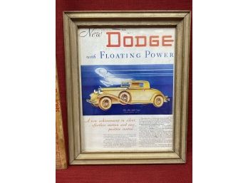 Vintage Dodge Advertising Framed Under Glass