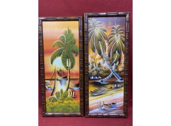 A Pair Of Colorful Tropical Original Paintings