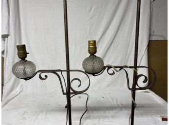 A Pair Of Wrought Iron Hob Knob Pole Floor Lamps