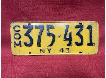 Rare 1941 New York Commercial License Plate Original Paint
