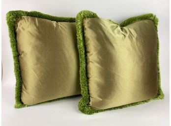 Set Of Two Green Silk Pillows