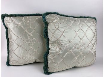 Set Of Two Embroidered Silk Pillows