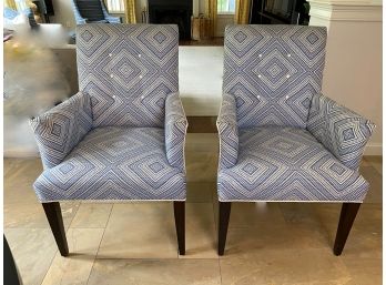 Pair Of Mitchell Gold & Bob Williams Blue And White Chairs (One Of Three)