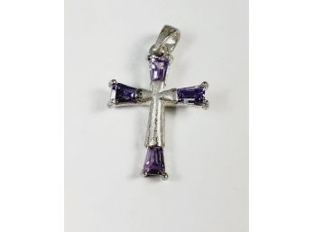 Small Purple Stone Sterling Silver Cross
