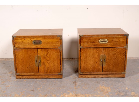 Pair Of Bernhardt Campaign Style Nightstands
