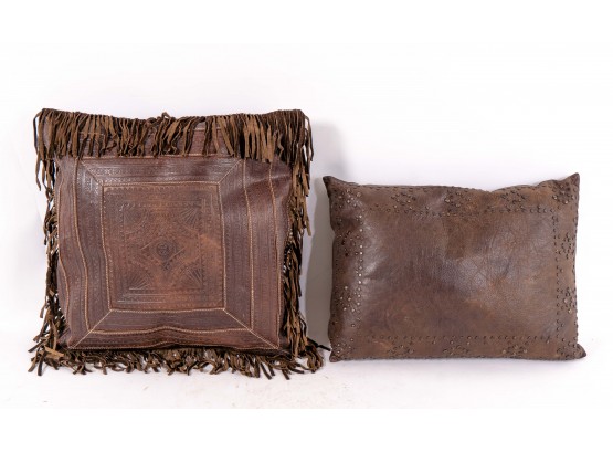 Pair Of Global Style Leather Pillows