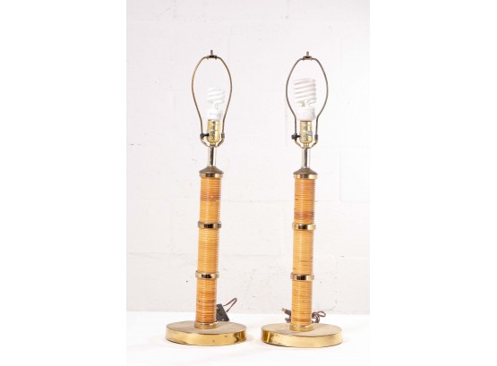 Pair Of Wooden Dowel Lamps