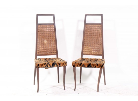 Pair Of Italian Midcentury Modern Caned Back Chairs