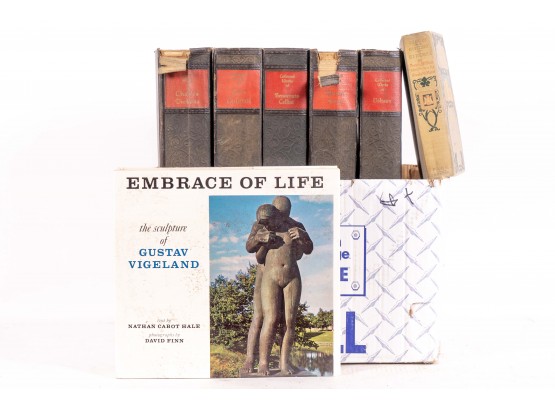 Collection Of Leather-bound Literary Classics And An Art Book