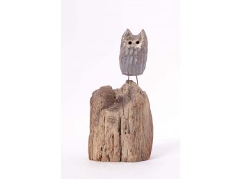Clay & Driftwood Owl Sculpture