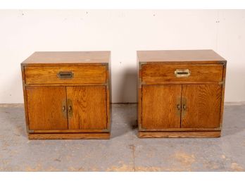 Pair Of Bernhardt Campaign Style Nightstands