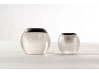 Pair Of Ribbed Glass Candlesticks