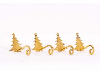 Four Brass Christmas Tree Form Wreath Hangers