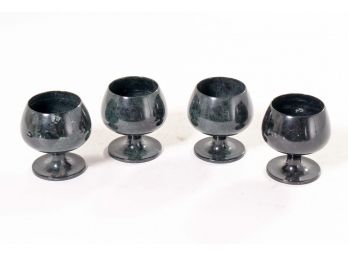Set Of Four Green Marble Cordial Glasses