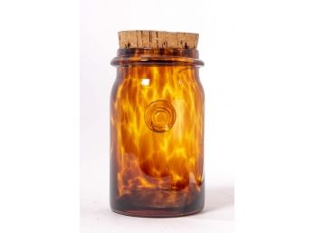 Hand-crafted Blown Amber Glass Cannister With Fitted Cork Lid
