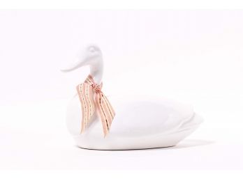 White Ceramic Duck With Ribbon