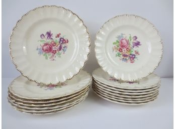 Vintage Leigh Ware Potters Floral Plates And Saucers
