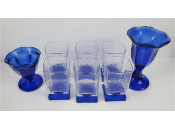 Collection Of Cobalt Blue Glass Cups And Sundae Cups