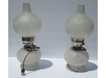 Vintage Set Of Glass Hurricane Lamps