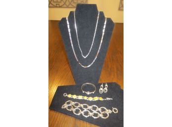 Large Collection Of Silver Tone Jewelry Set
