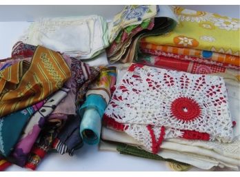 Collection Of Assorted Fabrics - Lace, Silk, Tablecloths, Scarves