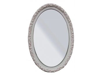 Oval White Frame Mirror With Filigree Designs