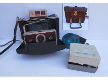 Vintage Polaroid Camera With Leather Case / Accessories