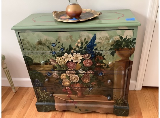 253, Green Hand Painted Floral Dresser