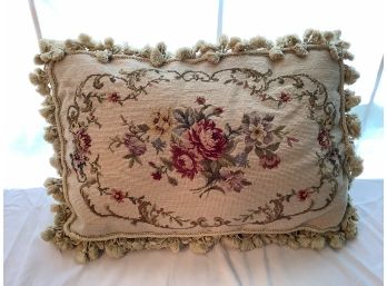 302, Needlepoint Feather Down Pillow With Zipper Close And Velvet Back.