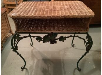 382, Wicker Table With Green Ivy Detailing And Storage