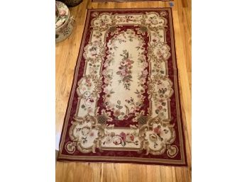 338, Pair Of Rugs Red With Tan And Green Needlepoint