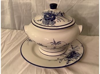 227, Footed China Bowl With Delft Flowers