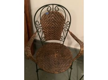 370, Pair Of Wicker Chairs With Green Iron Detailing