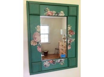 271, Teal Mirror With Floral Hand Painting