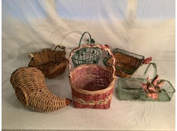 355, 6 Pc. Wicker, Wire And Metal Baskets Lot