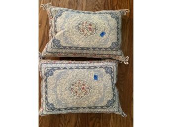 315, Pair Needlepoint Feather Down Pillow With Zipper Close And Velvet Back.