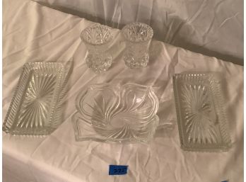 225, Crystal, 5 Pcs.  Plates, Cups And Bowl
