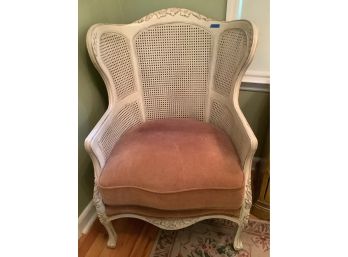 263, White French Double Caned Chair With Brown Upholstered Seat