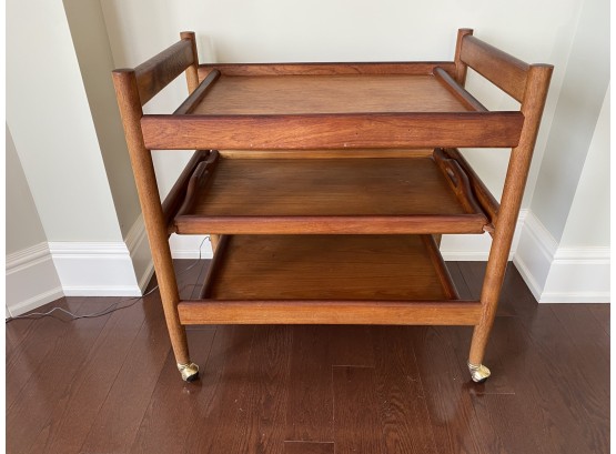 SolidTeak Tiered Rolling Cart With Removable Center Tray