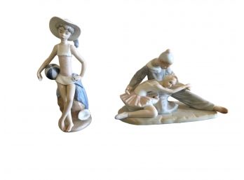1983 Lladro Handmade Daisa Porcelain Figurine Girl With Beach Ball & Meico Figurine