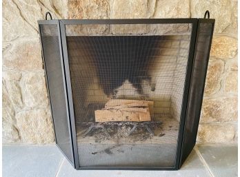 Black Iron Mesh Tri-fold Fireplace Screen And Log Grate