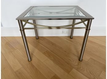 Brushed Chrome Finish Metal Table With Beveled Glass Top