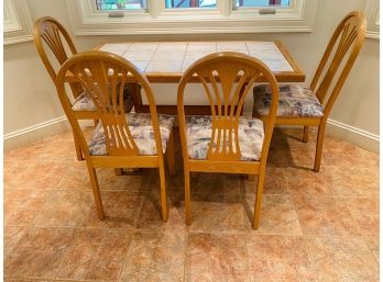 Light Oak Kitchen Dining Table Ceramic Tile Inlay And 4 Chairs