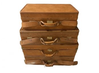 Bundle Of Vintage Hartmann Natural Leather Suitcases With Satin Lining