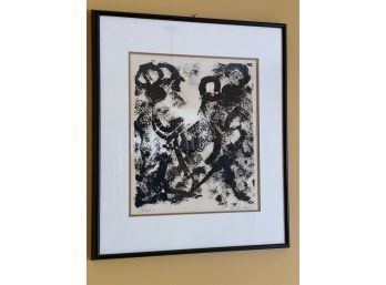 Framed Black And White Abstract Art Print Signed