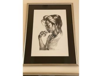Beautiful Framed Sepia Sketch Young Woman Portrait