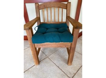 Vermont Outdoor Furniture Co. Solid Knotty Hardwood Slatted Armchair With Tufted Teal Cushion