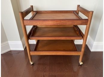 SolidTeak Tiered Rolling Cart With Removable Center Tray